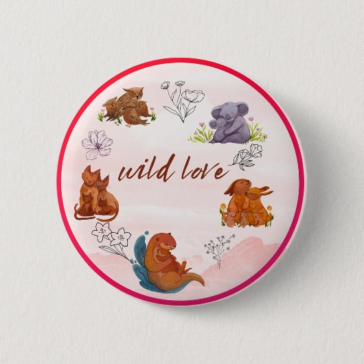 Badge Rond 5 Cm Bouton animal d'amour sauvage (Devant)