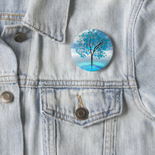 Badge Rond 5 Cm Bouton Arbre bleu cristal
