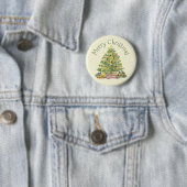 Badge Rond 5 Cm Bouton Arbre de Noël à l'ancienne (En situation)