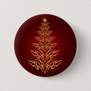 Badge Rond 5 Cm Bouton Arbre de Noël rouge élégant