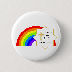 Badge Rond 5 Cm Bouton arc-en-ciel et croix-chrétien