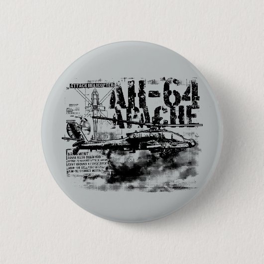 Badge Rond 5 Cm Bouton Arrondi Apache AH-64 (Devant)