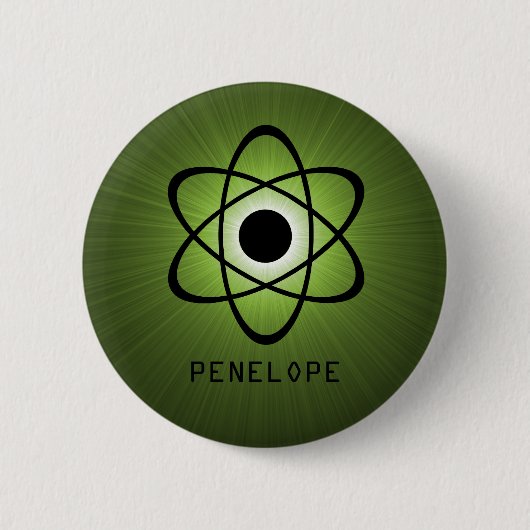 Badge Rond 5 Cm Bouton atomique Nerdy, Vert (Devant)