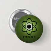 Badge Rond 5 Cm Bouton atomique Nerdy, Vert (Devant & derrière)