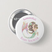Badge Rond 5 Cm Bouton Baby shower blanc rose sirène (Devant & derrière)