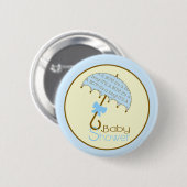 Badge Rond 5 Cm Bouton Baby shower bleu - Parapluie (Devant & derrière)