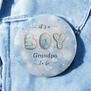Badge Rond 5 Cm Bouton Baby shower Blue Grand-père to Be Boy