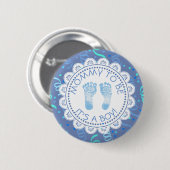 Badge Rond 5 Cm Bouton Baby shower confetti bleu pour maman (Devant & derrière)