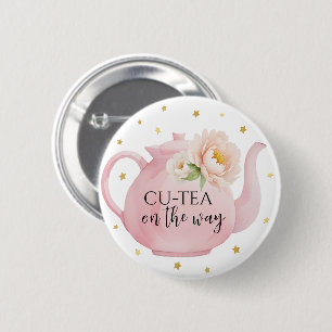 Badge Rond 5 Cm Bouton Baby shower de théière rose CU-TEA Favorise