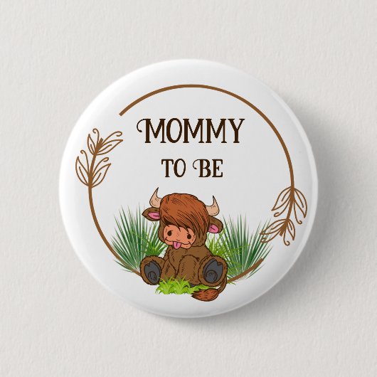 Badge Rond 5 Cm Bouton Baby shower de vache Highland (Devant)