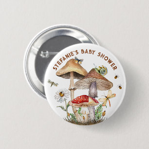 Badge Rond 5 Cm Bouton Baby shower d'insectes et champignons   W W