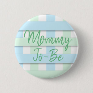 Badge Rond 5 Cm Bouton Baby shower future maman rayé bleu et vert