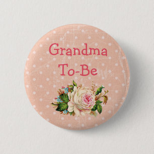 Badge Rond 5 Cm Bouton Baby shower "Grand-mère à être" Corail avec