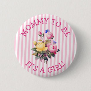 Badge Rond 5 Cm Bouton Baby shower Mommy to be Pink Flowers