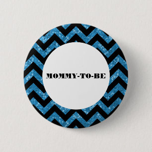Badge Rond 5 Cm Bouton Baby shower Parties scintillant bleu Chevro