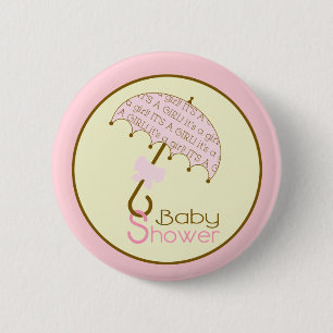 Badge Rond 5 Cm Bouton Baby shower rose - Parapluie