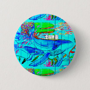 Badge Rond 5 Cm bouton baleine à bosse et bébé