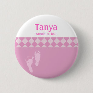 Badge Rond 5 Cm Bouton Balise Nom du Baby shower Pink Baby Feet