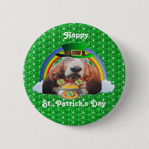 Badge Rond 5 Cm Bouton Basset Hound Bonne St Patrick's Day