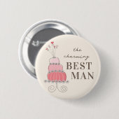 Badge Rond 5 Cm Bouton BEST MAN Sweet Rose Mariage Nom du gâteau (Devant & derrière)