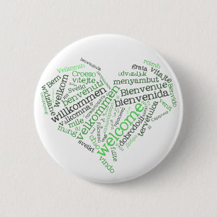 Badge Rond 5 Cm Bouton bienvenu de coeur (beaucoup de langues)