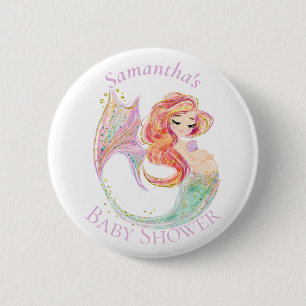 Badge Rond 5 Cm Bouton blanc BABY SHOWER MERMAID CUTE