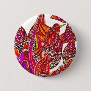 Badge Rond 5 Cm Bouton blanc couleur Oiseau du Paradis