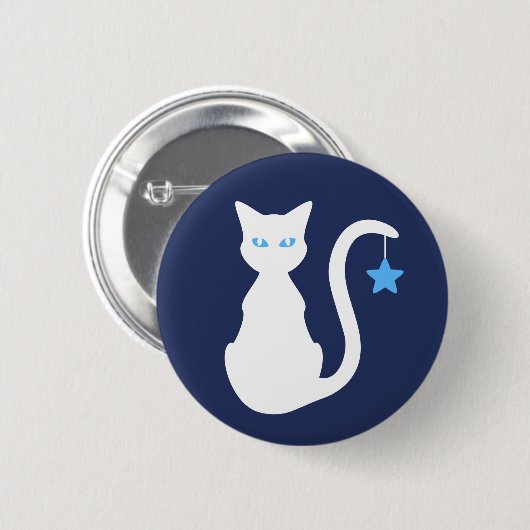 Badge Rond 5 Cm Bouton blanc de chat (Devant & derrière)
