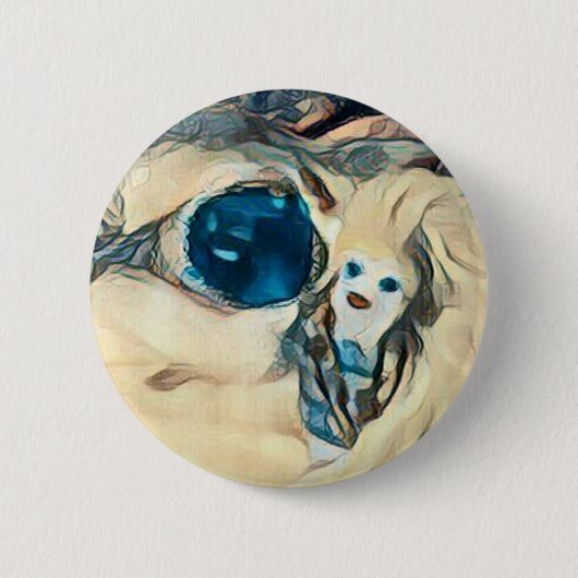 Badge Rond 5 Cm Bouton blanc de lutin d'yeux bleus d'alligator (Devant)