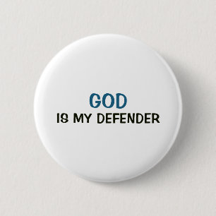 Badge Rond 5 Cm Bouton Blanc - Dieu est mon défenseur