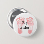Badge Rond 5 Cm Bouton blanc et rose "Big Sister" Empreintes roses (Devant & derrière)