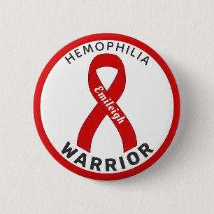 Badge Rond 5 Cm Bouton blanc Hemophilia Warrior Ribbon