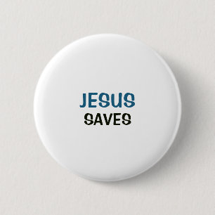 Badge Rond 5 Cm Bouton Blanc - Jésus Sauve