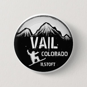 Badge Rond 5 Cm Bouton blanc noir d'art de surf des neiges de Vail