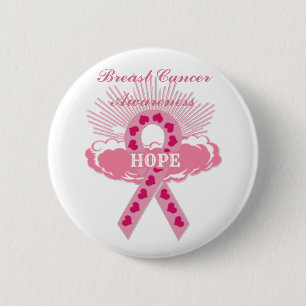 Badge Rond 5 Cm Bouton Blanc Rose De L'Espoir