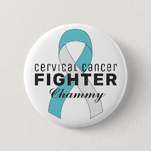 Badge Rond 5 Cm Bouton blanc Ruban du cancer du col