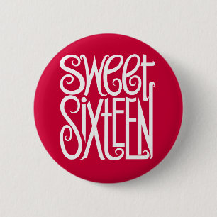 Badge Rond 5 Cm Bouton blanc Sweet sixteen