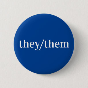 Badge Rond 5 Cm Bouton bleu blanc Pronoun Ils/Eux