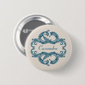Badge Rond 5 Cm Bouton Bleu Chic Damask (Devant & derrière)