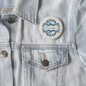 Badge Rond 5 Cm Bouton Bleu Chic Damask (En situation)