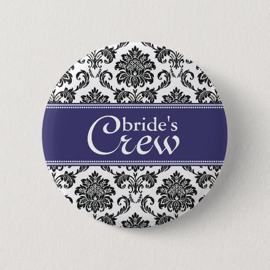 Badge Rond 5 Cm Bouton bleu Damask Bride's Crew (Devant)