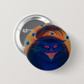 Badge Rond 5 Cm Bouton bleu de chat effrayant rond (Devant & derrière)