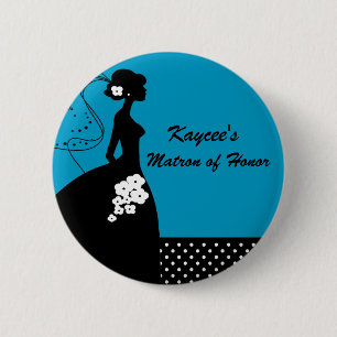 Badge Rond 5 Cm Bouton bleu de dame de honneur de jeune mariée de
