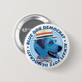 Badge Rond 5 Cm Bouton bleu de Démocrate de chien (Devant & derrière)