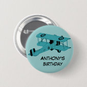 Badge Rond 5 Cm bouton bleu de goupille d'anniversaire de biplan (Devant & derrière)