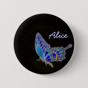 Badge Rond 5 Cm Bouton bleu de papillon