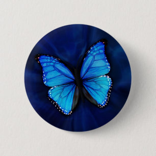 Badge Rond 5 Cm Bouton bleu de papillon