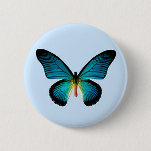 Badge Rond 5 Cm Bouton bleu de papillon