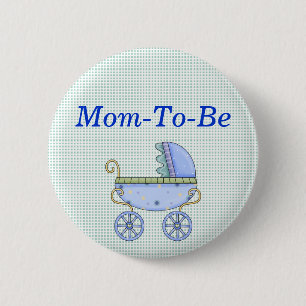 Badge Rond 5 Cm Bouton bleu de Pin de maman de baby shower de