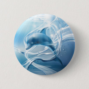 Badge Rond 5 Cm Bouton bleu Dolphin